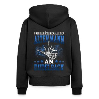 Alter Mann am Dudelsack schottische Sackpfeife - Frauen Premium Bio Zip Hoodie - Schwarz - Hinten - Julia (174cm)