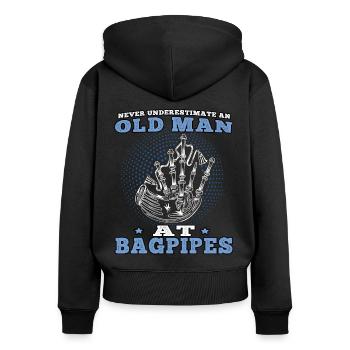 Alter Mann am Dudelsack schottische Sackpfeife - Frauen Premium Bio Zip Hoodie - Schwarz - Hinten - Julia (174cm)