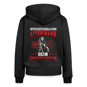 Alter Mann beim Eishockey Hockey junge - Frauen Premium Bio Zip Hoodie - Schwarz - Hinten - Julia (174cm)