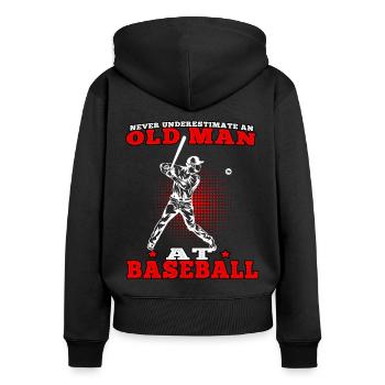 Old man at baseball baseball player baseball player - Women's Premium Organic Zip Hoodie - black - Back - Julia (174cm)
