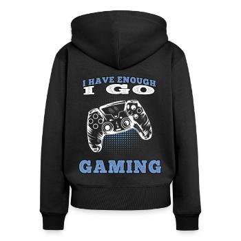 Ich geh zocken Videospiele Gamer Gaming Zocker - Frauen Premium Bio Zip Hoodie - Schwarz - Hinten - Julia (174cm)
