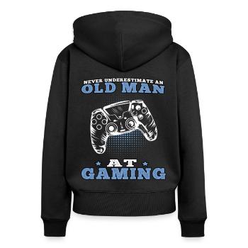 Vieil homme jouer jeux vidéo joueurs joueurs - Sweat à capuche zippé Premium bio Femme - noir - Dos - Julia (174cm)