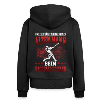 Alter Mann bei Baseball Baseballer Baseballspieler - Frauen Premium Bio Zip Hoodie - Schwarz - Hinten - Julia (174cm)