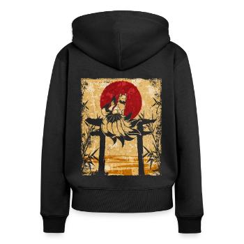Neunschwänziger Fuchs Japanische Retro Kunst - Frauen Premium Bio Zip Hoodie - Schwarz - Hinten - Julia (174cm)