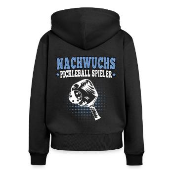 Pickelball Nachwuchs Pickleball Spieler - Frauen Premium Bio Zip Hoodie - Schwarz - Hinten - Julia (174cm)