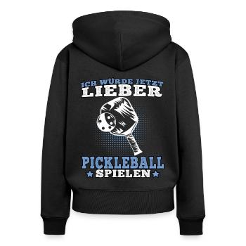 Pickelball würde lieber Pickleball spielen - Frauen Premium Bio Zip Hoodie - Schwarz - Hinten - Julia (174cm)