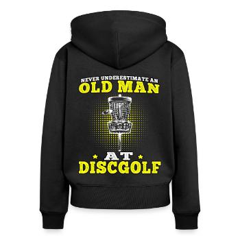 Disc Golf Alter Mann beim Discgolf Discgolfer - Frauen Premium Bio Zip Hoodie - Schwarz - Hinten - Julia (174cm)