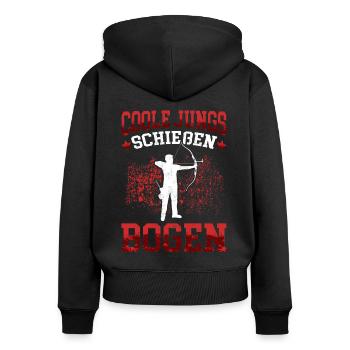 Coole Jungs schießen Bogenschütze Bogenschützen - Frauen Premium Bio Zip Hoodie - Schwarz - Hinten - Julia (174cm)