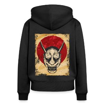 Oni Mask Japanese Art Vintage Fighter Retro - Women's Premium Organic Zip Hoodie - black - Back - Julia (174cm)