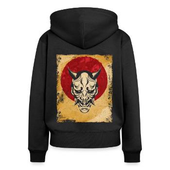 Oni Mask Japanese Art Vintage Fighter Retro - Women's Premium Organic Zip Hoodie - black - Back - Julia (174cm)