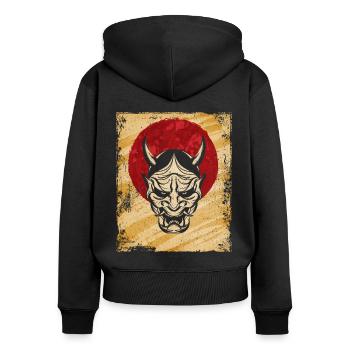 Oni Mask Japanese Art Vintage Fighter Retro - Women's Premium Organic Zip Hoodie - black - Back - Julia (174cm)