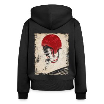 Crane Art Art Japonais Vintage Rétro - Sweat à capuche zippé Premium bio Femme - noir - Dos - Julia (174cm)