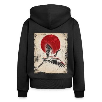 Crane Art Art Japonais Vintage Rétro - Sweat à capuche zippé Premium bio Femme - noir - Dos - Julia (174cm)