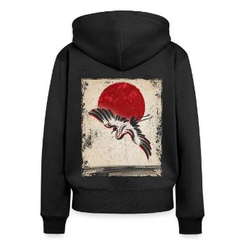 Crane Art Art Japonais Vintage Rétro - Sweat à capuche zippé Premium bio Femme - noir - Dos - Julia (174cm)