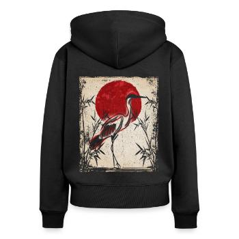 Crane Art Art Japonais Vintage Rétro - Sweat à capuche zippé Premium bio Femme - noir - Dos - Julia (174cm)