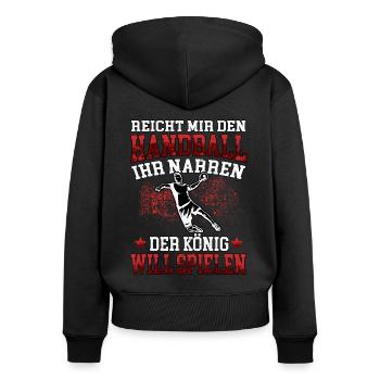 König will Handball spielen Handballer - Frauen Premium Bio Zip Hoodie - Schwarz - Hinten - Julia (174cm)