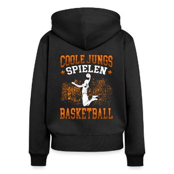 Coole Jungs spielen Basketball Basketballer - Frauen Premium Bio Zip Hoodie - Schwarz - Hinten - Julia (174cm)