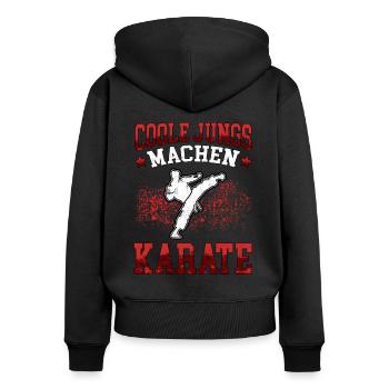 Coole Jungs Karate Karateka asiatischer Kampfsport - Frauen Premium Bio Zip Hoodie - Schwarz - Hinten - Julia (174cm)