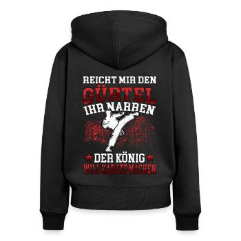 König will Karate Karateka asiatischer Kampfsport - Frauen Premium Bio Zip Hoodie - Schwarz - Hinten - Julia (174cm)