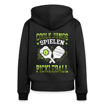 Coole Jungs spielen Pickleball Pickelball - Frauen Premium Bio Zip Hoodie - Schwarz - Hinten - Julia (174cm)