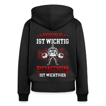 Pumpen ist wichtiger Fitnesstudio Workout Fitness - Frauen Premium Bio Zip Hoodie - Schwarz - Hinten - Julia (174cm)