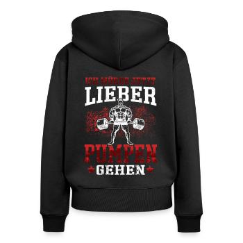Würde lieber Pumpen gehen Workout Fitness Gym - Frauen Premium Bio Zip Hoodie - Schwarz - Hinten - Julia (174cm)