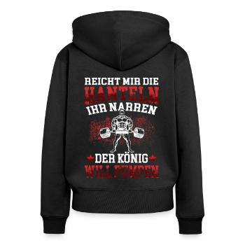 König will Pumpen Fitnesstudio Workout Fitness Gym - Frauen Premium Bio Zip Hoodie - Schwarz - Hinten - Julia (174cm)