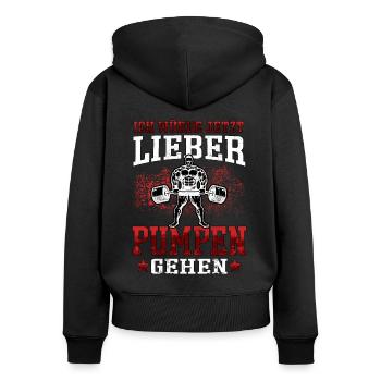 Würde lieber Pumpen gehen Workout Fitness Gym - Frauen Premium Bio Zip Hoodie - Schwarz - Hinten - Julia (174cm)