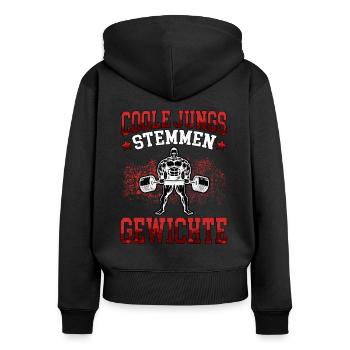 Coole Jungs stemmen Gewichte Fitness Pumpen Gym - Frauen Premium Bio Zip Hoodie - Schwarz - Hinten - Julia (174cm)