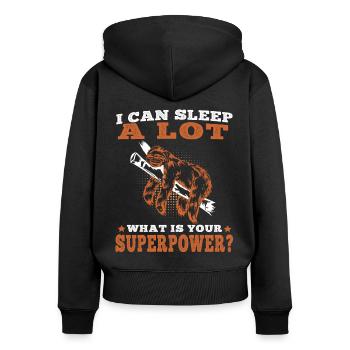 Faultier Ich kann viel schlafen faul Faulenzer - Frauen Premium Bio Zip Hoodie - Schwarz - Hinten - Julia (174cm)