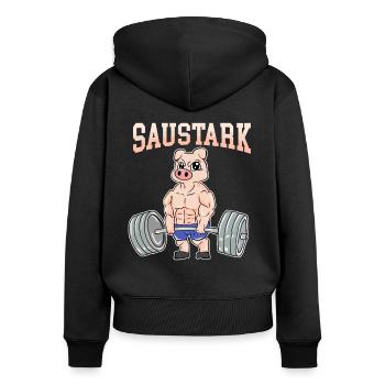 Fitnesstraining Pumpen Saustark beim Kreuzheben - Frauen Premium Bio Zip Hoodie - Schwarz - Hinten - Julia (174cm)