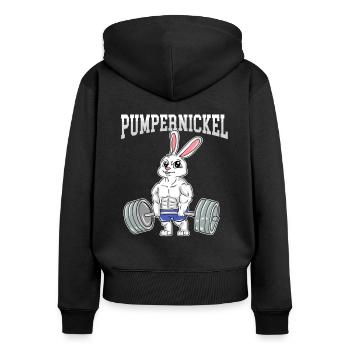 Fitness Pumpen Pumpernickel beim Kreuzheben - Frauen Premium Bio Zip Hoodie - Schwarz - Hinten - Julia (174cm)