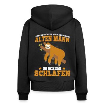 Faultier Alter Mann beim schlafen faul Faulenzer - Frauen Premium Bio Zip Hoodie - Schwarz - Hinten - Julia (174cm)