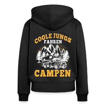 Coole Jungs fahren campen camping Wohnwagen Urlaub - Frauen Premium Bio Zip Hoodie - Schwarz - Hinten - Julia (174cm)