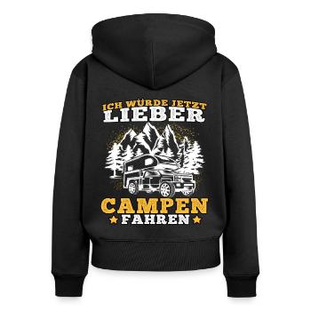 camping würde lieber campen Wohnwagen Urlaub - Frauen Premium Bio Zip Hoodie - Schwarz - Hinten - Julia (174cm)