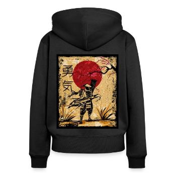 Samurai Japanese Art Vintage Fighter Retro - Women's Premium Organic Zip Hoodie - black - Back - Julia (174cm)