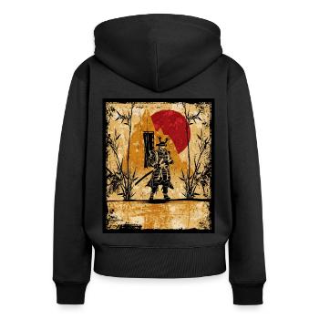 Samurai Japanische Kunst Vintage Kämpfer Retro - Frauen Premium Bio Zip Hoodie - Schwarz - Hinten - Julia (174cm)