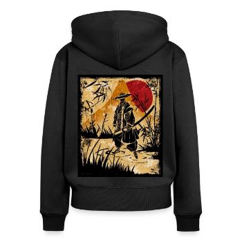 Samouraï Art Japonais Vintage Fighter Rétro - Sweat à capuche zippé Premium bio Femme - noir - Dos - Julia (174cm)