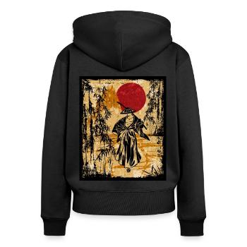 Samouraï Art Japonais Vintage Fighter Rétro - Sweat à capuche zippé Premium bio Femme - noir - Dos - Julia (174cm)