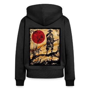 Samouraï Art Japonais Vintage Fighter Rétro - Sweat à capuche zippé Premium bio Femme - noir - Dos - Julia (174cm)