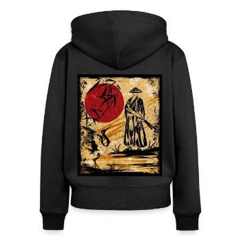 Samouraï Art Japonais Vintage Fighter Rétro - Sweat à capuche zippé Premium bio Femme - noir - Dos - Julia (174cm)