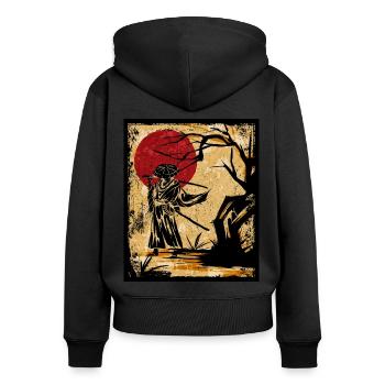 Samouraï Art Japonais Vintage Fighter Rétro - Sweat à capuche zippé Premium bio Femme - noir - Dos - Julia (174cm)