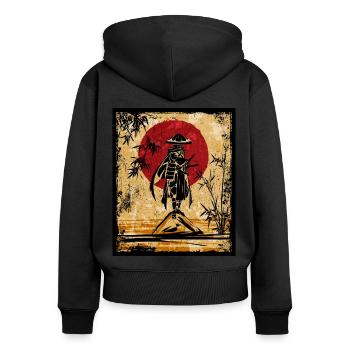 Samouraï Art Japonais Vintage Fighter Rétro - Sweat à capuche zippé Premium bio Femme - noir - Dos - Julia (174cm)