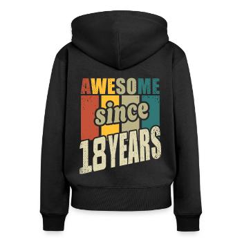 18 ans Génial depuis 18 ans 18ème anniversaire - Sweat à capuche zippé Premium bio Femme - noir - Dos - Julia (174cm)