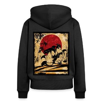 Neunschwänziger Fuchs Japanische Retro Kunst - Frauen Premium Bio Zip Hoodie - Schwarz - Hinten - Julia (174cm)