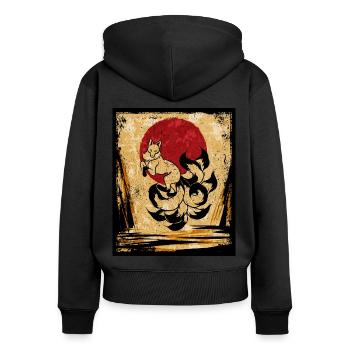 Neunschwänziger Fuchs Japanische Retro Kunst - Frauen Premium Bio Zip Hoodie - Schwarz - Hinten - Julia (174cm)