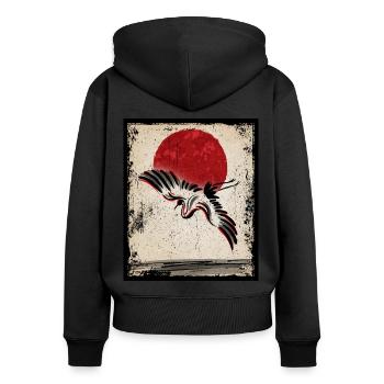 Kranich Art Japanische Kunst Vintage Retro - Frauen Premium Bio Zip Hoodie - Schwarz - Hinten - Julia (174cm)