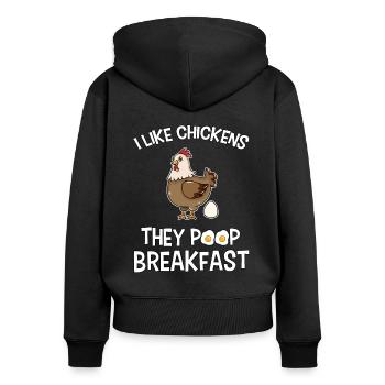 Funny chicken fart breakfast farmer chicken - Women's Premium Organic Zip Hoodie - black - Back - Julia (174cm)