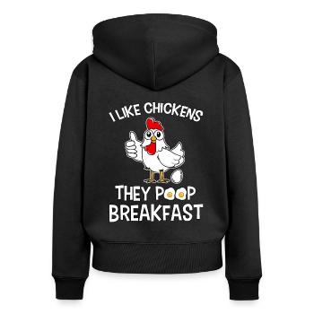 Funny chicken fart breakfast farmer chicken - Women's Premium Organic Zip Hoodie - black - Back - Julia (174cm)