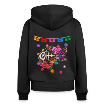 Day of the dead farbiger Fisch mexikanisches - Frauen Premium Bio Zip Hoodie - Schwarz - Hinten - Julia (174cm)